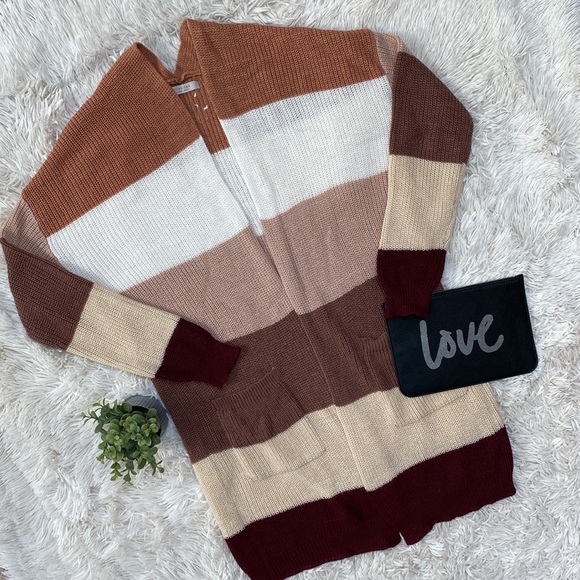 Active USA Color Block Open Cardigan 💗 Apricot Tan Cranberry